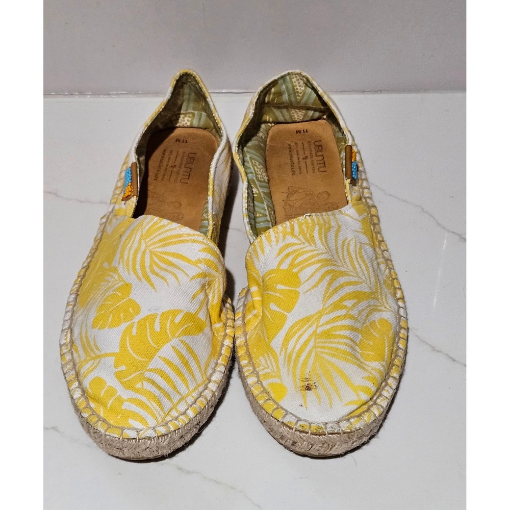 Ubuntu Life Mens 11 Yellow Tropical Palm Leaf Canvas Espadrille Slip On Flats